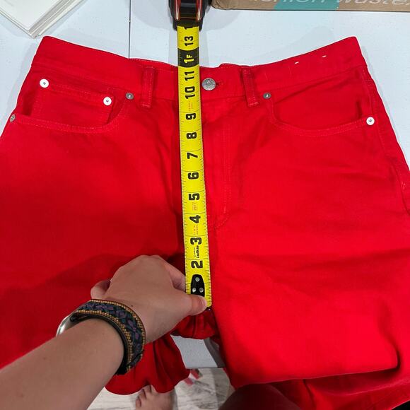 Madewell Bright Cherry Red Low-Slung Baggy Jeans Womens Size 27 NS909 Relaxed - Picture 10 of 11